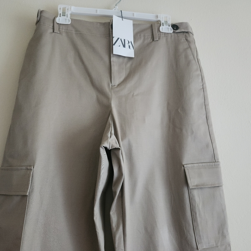 Zara cargo pants Straight Leg  Cargo Camel Sz L. M BNWT - Picture 10 of 12